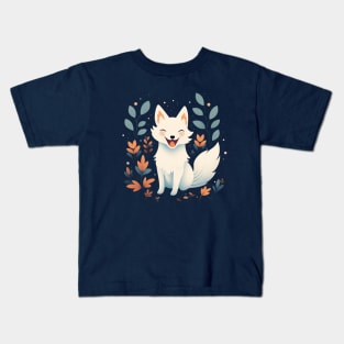 Happy Smiling White Fox Floral Cute Kids T-Shirt